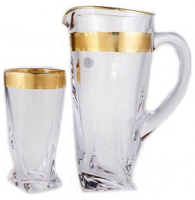 Набор для воды 7 предметов (кувшин + 6 стаканов по 350 мл)  UNION GLASS "Квадро /Матовая полоса /золото" / 140950