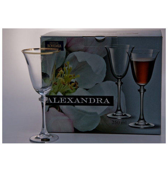Бокалы для красного вина 250 мл 6 шт  Crystalite Bohemia &quot;Александра /Невидимый орнамент /Золотая отводка&quot; / 005126