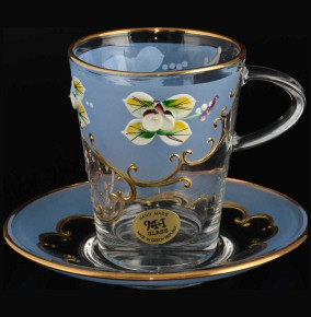 Набор чайных пар на 6 персон 12 предметов  Bohemia "Лепка сине-фиолетовая" U-R / 100761