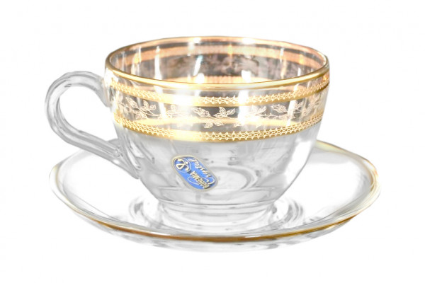 Чашка чайная 220 мл 1 шт  Crystalite Bohemia &quot;Золотые листики&quot; / 133112