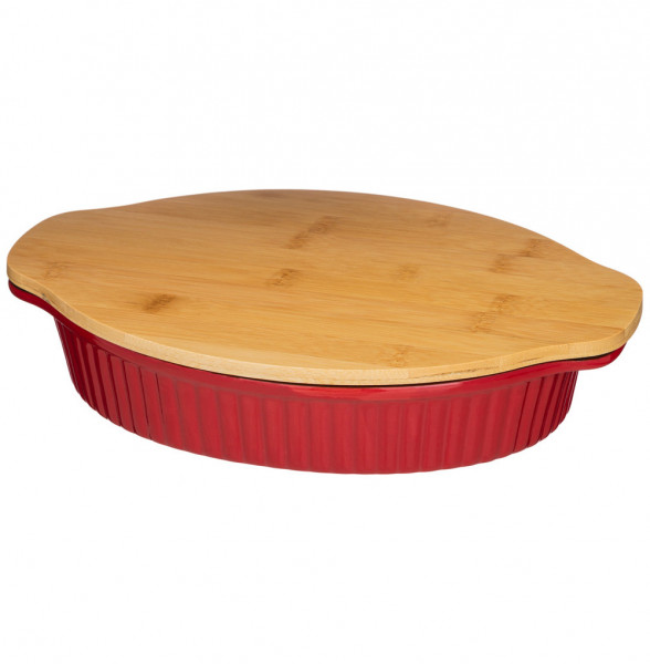 Блюдо для запекания 31 х 20,5 х 6 см с деревянной крышкой-доской красное  Agness &quot;Цветочный узор&quot; / 230263