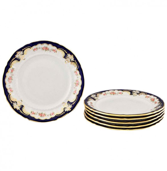 Набор тарелок 25 см 6 шт  Leander &quot;Соната /Бледные цветы /Кобальт&quot; / 158303