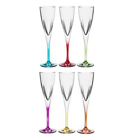 Бокалы для шампанского 170 мл 6 шт  RCR Cristalleria Italiana SpA &quot;Фьюжн /разноцветные ножки&quot; / 097047