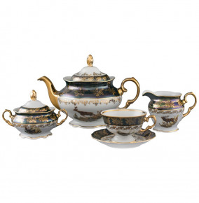 Чайный сервиз на 6 персон 15 предметов  Royal Czech Porcelain "Фредерика /Охота зелёная" / 086871