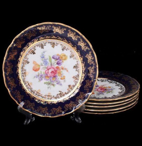 Набор тарелок 19 см 6 шт  Bohemia Porcelan Moritz Zdekauer 1810 s.r.o. "Офелия /Кобальт /Полевой цветок" / 039467