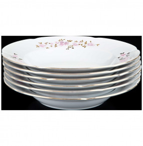 Набор тарелок 22,5 см 6 шт глубокие  Cmielow "Болеро /Розовые цветочки" / 034718