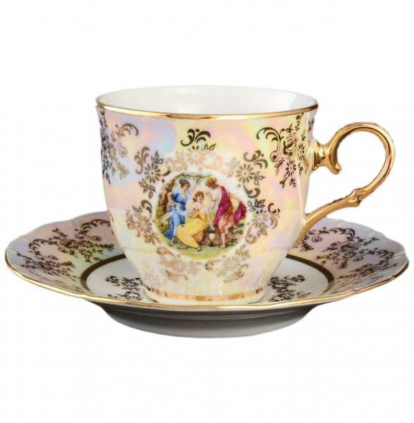 Набор чайных пар 220 мл 6 шт высокие  Bohemia Porcelan Moritz Zdekauer 1810 s.r.o. &quot;Офелия /Мадонна перламутр&quot; / 046509