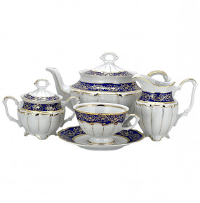 Чайный сервиз на 6 персон 15 предметов  Bavarian Porcelain "Мария-Тереза /Цветочная роспись /Кобальт"   / 272650