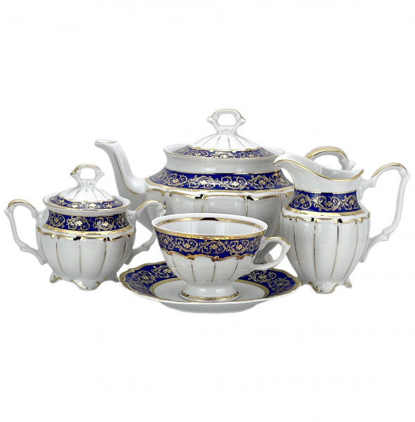 Чайный сервиз на 6 персон 15 предметов  Bavarian Porcelain &quot;Мария-Тереза /Цветочная роспись /Кобальт&quot;   / 272650