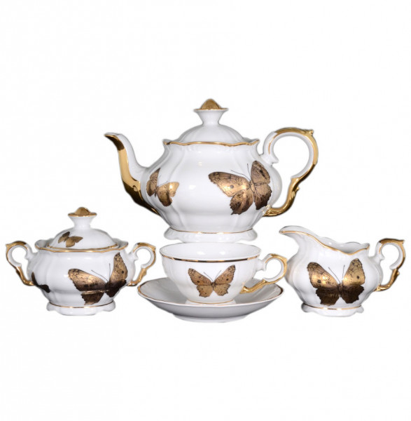 Чайный сервиз на 6 персон 15 предметов  Bohemia Porcelan Moritz Zdekauer 1810 s.r.o. &quot;Офелия /Бабочки&quot; / 010923
