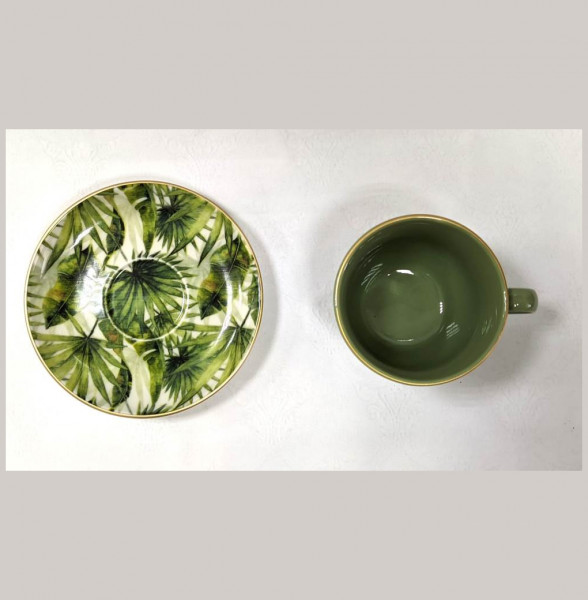 Набор чайных пар 200 мл 6 шт  O.M.S. Collection &quot;Tulu Porselen /Зелёные листья&quot; / 285903
