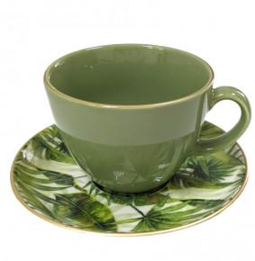 Набор чайных пар 200 мл 6 шт  O.M.S. Collection "Tulu Porselen /Зелёные листья" / 285903