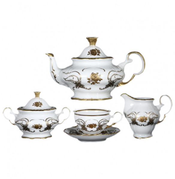 Чайный сервиз на 6 персон 15 предметов  Bohemia Porcelan Moritz Zdekauer 1810 s.r.o. &quot;Анжелика /Золотая роза /золото&quot; / 027547