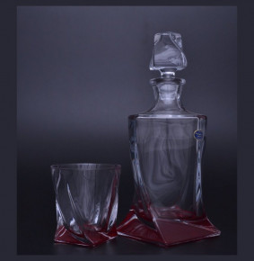 Набор для виски 7 предметов (графин 850 мл + 6 стаканов по 340 мл)  Crystalite Bohemia "Квадро /красное дно" / 065006