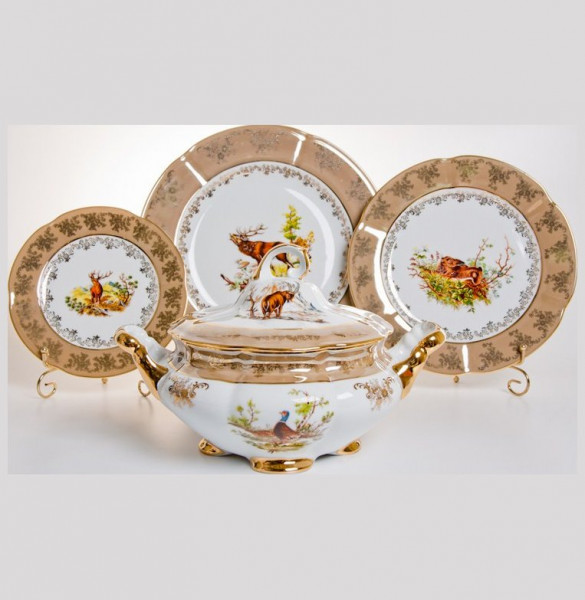 Столовый сервиз на 6 персон 27 предметов  Bavarian Porcelain &quot;Болеро /Охота бежевая&quot; / 039204
