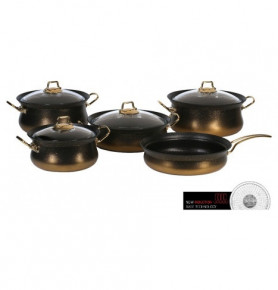 Набор посуды 9 предметов с антипригарным покрытием индукция чёрно-золотой  O.M.S. Collection "GRANITE SETS" / 284154