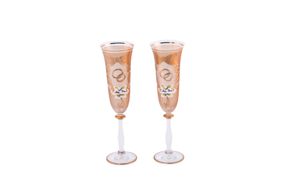 Бокалы для шампанского 190 мл 2 шт  Crystalex CZ s.r.o. &quot;Анжела /Свадебные /Лепка /золото&quot; / 012639