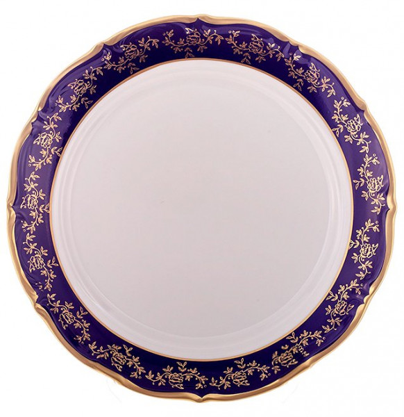 Блюдо 30 см круглое  Bavarian Porcelain &quot;Мария-Тереза /Кобальт /Золотые листики&quot; / 099495