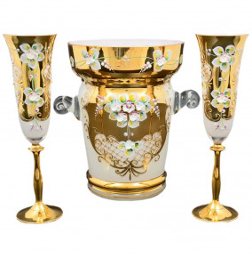 Набор для шампанского 7 предметов (ведро для льда + 6 бокалов)  Bohemia "Анжела /Лепка белая" E-V / 075230