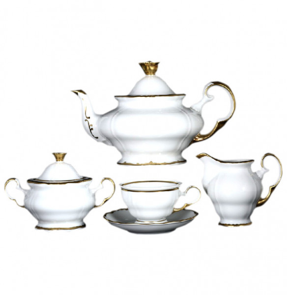 Чайный сервиз на 6 персон 15 предметов  Bohemia Porcelan Moritz Zdekauer 1810 s.r.o. &quot;Анжелика /Золотая отводка&quot; / 010819