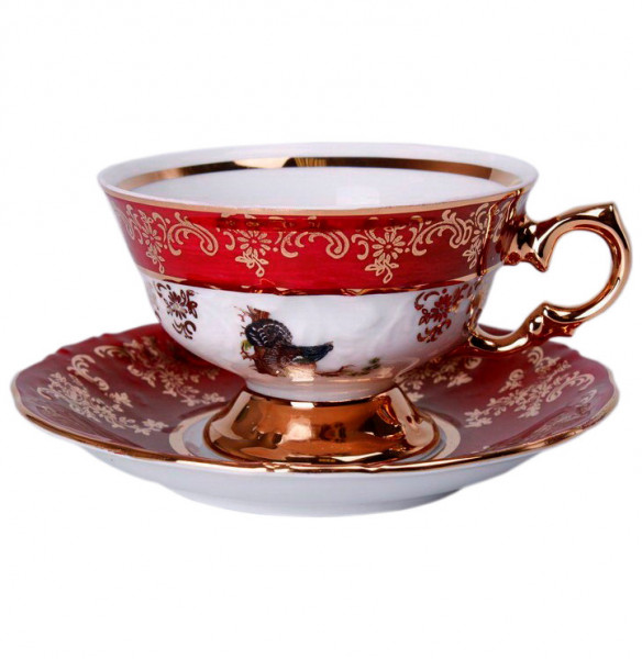 Чайная пара 200 мл 1 шт  Bavarian Porcelain &quot;Мария-Тереза /Охота красная&quot;  / 300669