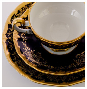 Набор десерный (чайная пара 210 мл, тарелка 19 см)  Weimar Porzellan "Ювел /Синий с золотым узором" подароч. упаковка / 049627