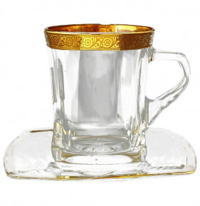 Набор чайных пар 6 шт  Bohemia Gold "Квадро /Цветочный узор /Золото /Kутка" B-G / 116575