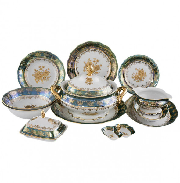 Столовый сервиз на 6 персон 27 предметов  Royal Czech Porcelain &quot;Аляска /Золотая роза /Зеленая&quot; / 203876