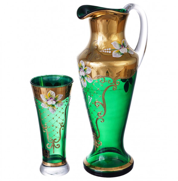 Набор для воды 7 предметов (кувшин 1,5 л + 6 стаканов по 300 мл)  AS Crystal Bohemia &quot;Лепка зелёная&quot; AS Crystal  / 166036