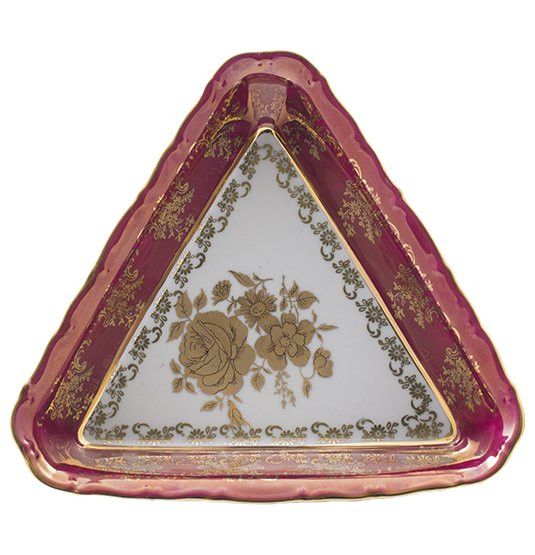 Салатник 19 см треугольный  Royal Czech Porcelain &quot;Хаппа /Золотая роза /Красная&quot; / 204938