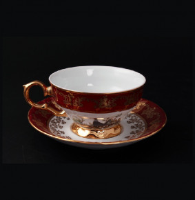 Набор чайных пар 230 мл 6 шт низкие н/н  Bohemia Porcelan Moritz Zdekauer 1810 s.r.o. "Магнолия /Охота красная" / 038336